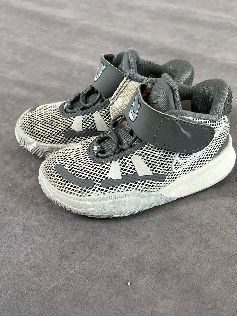 Nike Kids Gray and Black Mesh Sneakers with Hippo Strap